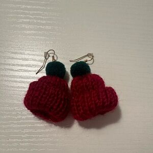 Red and Green Beanie Knit Earrings
